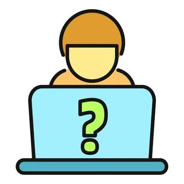 User getting online support resolving computer questions Stock Illustration