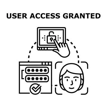 User granting access, login, password and facial recognition Stock Illustration