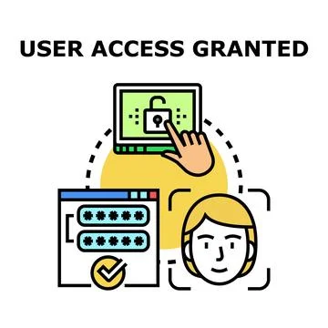 User granting access, login, password and facial recognition Stock Illustration