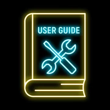 User guide book with tools icon neon sign Stock Illustration