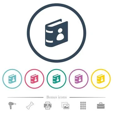 User guide books flat color icons in round outlines Stock Illustration