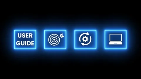 User guide icons with neon glowing animation isolated on black background Stock Footage 328529819
