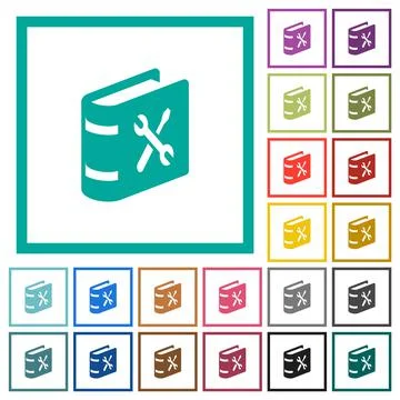 User guide with wrench and screwdriver flat color icons with quadrant frames Stockillustratie