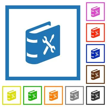 User guide with wrench and screwdriver flat framed icons 스톡 일러스트