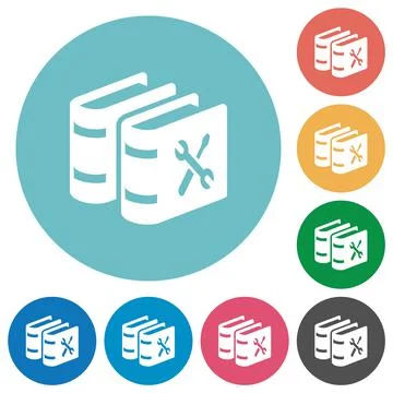 User guide with wrench and screwdriver flat round icons Stock Illustration