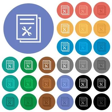 User guide with wrench and screwdriver round flat multi colored icons Stock Illustration