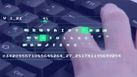 User hand tapping keys, starting overlay, showing green blocks, adding nums, Stock Footage 333902623