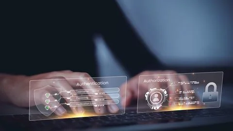 User hand typing name and password to login to access system with user-leve.. Stock Photos