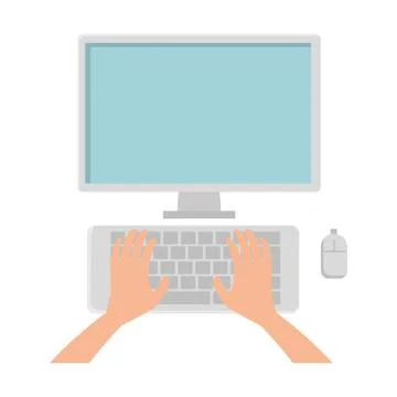 User hands with computer desktop Illustrazione stock