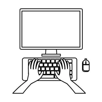 User hands with computer desktop 库存插图