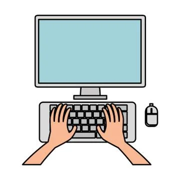 User hands with computer desktop 库存插图