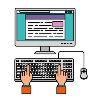 User hands with computer desktop 스톡 일러스트