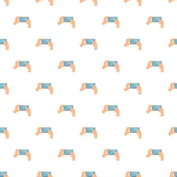 User hands holding smartphone and touching screen seamless pattern Stock Illustration