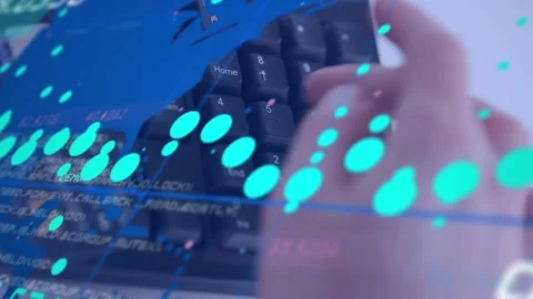 User hands pressing numpad, entering data and causing blue map and values to Stock Footage 331756274