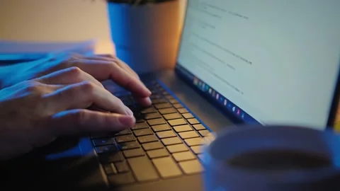 User hands typing on laptop notebook keyboard, working online with pc Stock Footage 221932268