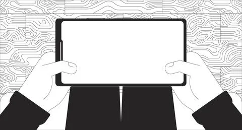User holding smartphone 2D linear illustration concept 스톡 일러스트