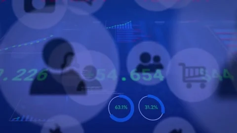 User icon appearing, loop starting, charts growing near icon and % rings Stock Footage 331198114