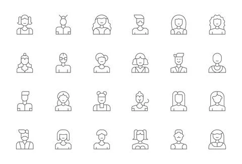 User Icon Comprehensive Vector Bundle with 24 Display Perfect Thin Line Ret.. Stock Illustration
