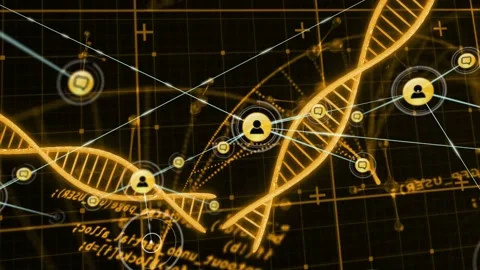 User icon fading in and locking onto helix, spawning nodes and linking helices, Stock Footage 332469383