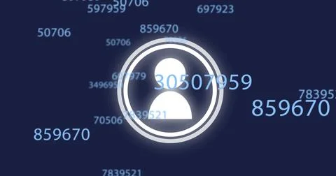 User icon image over floating numbers on dark blue background イラスト素材