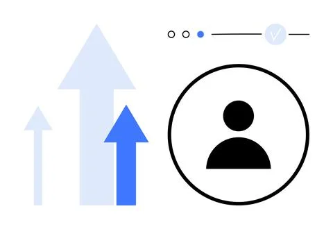 User icon inside a circle next to three upward arrows of varying sizes and a  Illustrazione stock