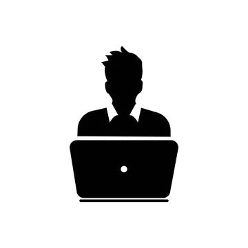 User Icon with Laptop Computer - Vector. Remote work freelancer. Home leisure Stock Illustration