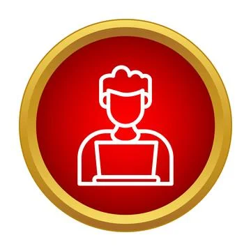 User icon with laptop on red button background Stock Illustration