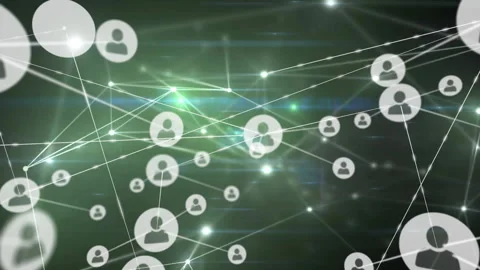 User-icon node materializing sparking digital network expansion by linking nodes Video stock 309872634