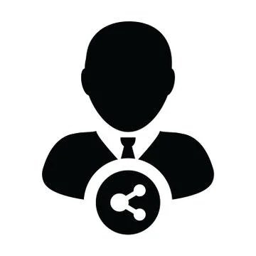 User icon with share symbol vector male person profile in a glyph pictogram Stock Illustration