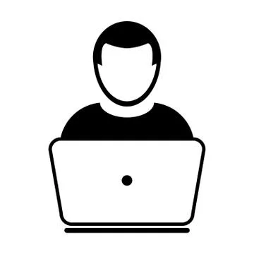 User Icon Vector With Laptop Computer Male Person Profile Avatar for Business Stock Illustration