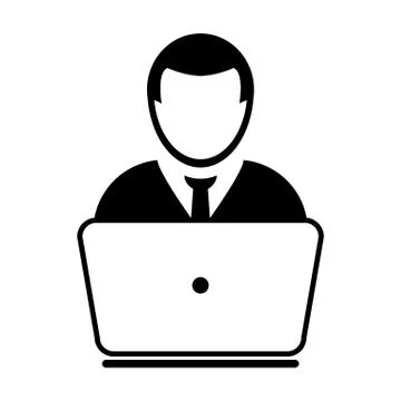 User Icon Vector With Laptop Computer Male Person Profile Avatar for Business 스톡 일러스트