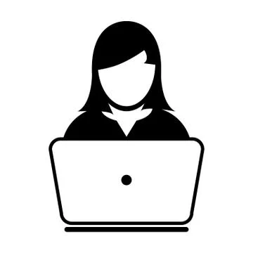 User Icon Vector With Laptop Computer Female Person Profile Avatar for Business Stock Illustration