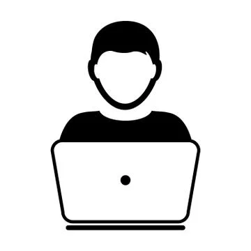 User Icon Vector With Laptop Computer Male Person Profile Avatar for Business Illustrazione stock
