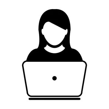 User Icon Vector With Laptop Computer Female Person Profile Avatar for Business Stock Illustration