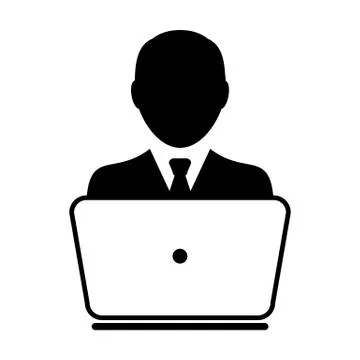 User Icon Vector With Laptop Computer Male Person Profile Avatar for Business Stock Illustration