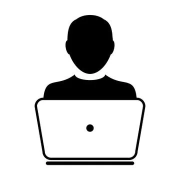 User Icon Vector With Laptop Computer Male Person Profile Avatar for Business Stock Illustration