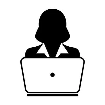 User Icon Vector With Laptop Computer Female Person Profile Avatar for Business Stock Illustration