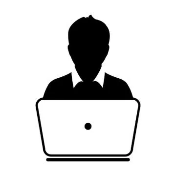 User Icon Vector With Laptop Computer Male Person Profile Avatar for Business Illustrazione stock