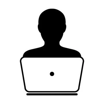 User Icon Vector With Laptop Computer Male Person Profile Avatar for Business Illustrazione stock