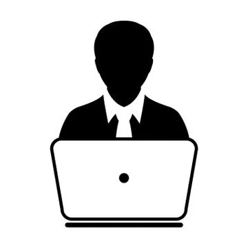 User Icon Vector With Laptop Computer Male Person Profile Avatar for Business 스톡 일러스트