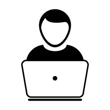 User Icon Vector With Laptop Computer Male Person Profile Avatar for Business Stock Illustration