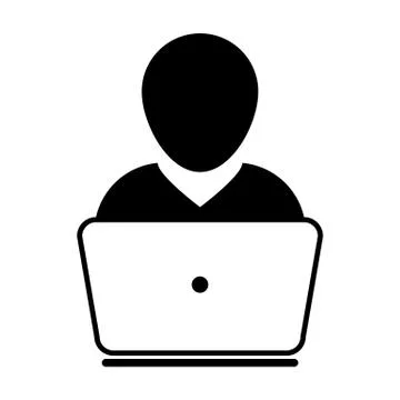 User Icon Vector With Laptop Computer Male Person Profile Avatar for Business Stock Illustration