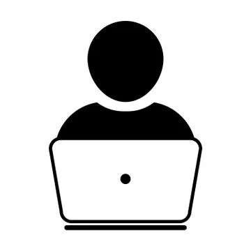 User Icon Vector With Laptop Computer Male Person Profile Avatar for Business Stock Illustration