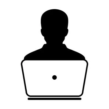 User Icon Vector With Laptop Computer Male Person Profile Avatar for Business Stock Illustration