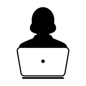 User Icon Vector With Laptop Computer Female Person Profile Avatar for Business Stock Illustration
