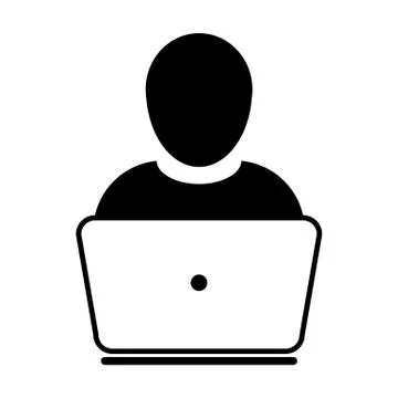 User Icon Vector With Laptop Computer Male Person Profile Avatar for Business Illustrazione stock