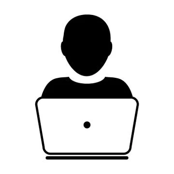 User Icon Vector With Laptop Computer Male Person Profile Avatar for Business Stock Illustration