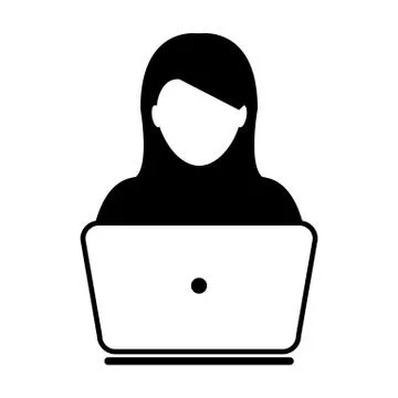 User Icon Vector With Laptop Computer Female Person Profile Avatar for Busine Illustrazione stock