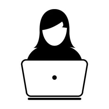 User Icon Vector With Laptop Computer Female Person Profile Avatar for Busine Illustrazione stock