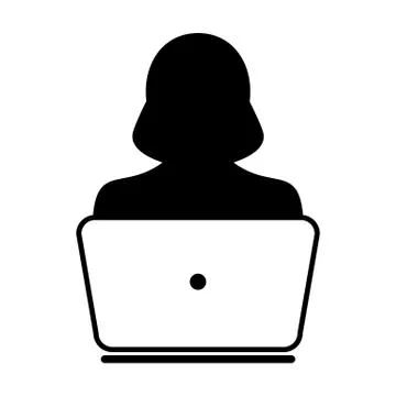 User Icon Vector With Laptop Computer Female Person Profile Avatar for Business Stock Illustration